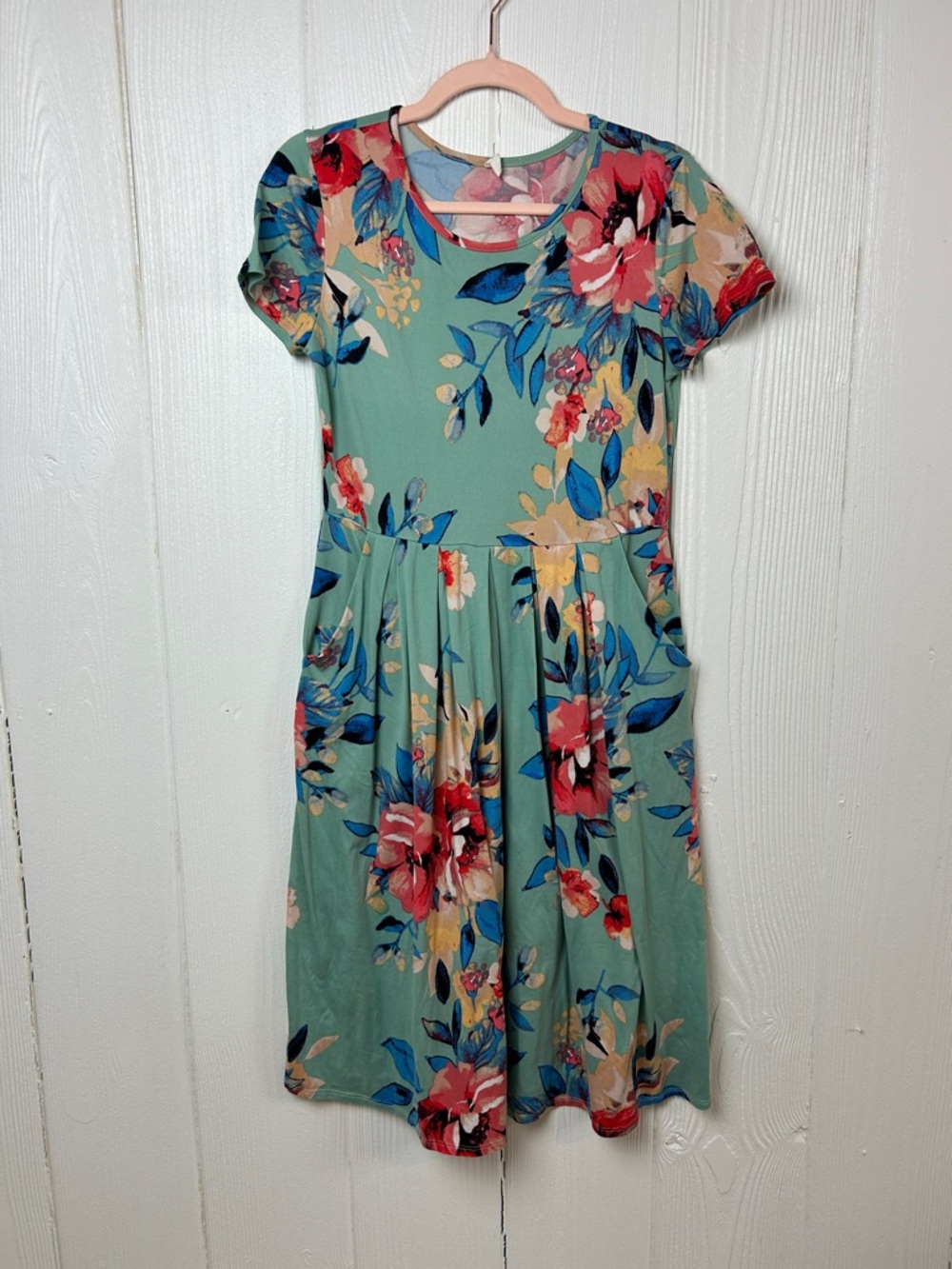 Pinkblush Maternity Mint Green Floral Short Sleeve Dress Size M